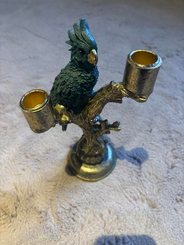 Vintage Kandelaar met Papegaai Design, Ophalen, Gebruikt, Metaal, Grijs