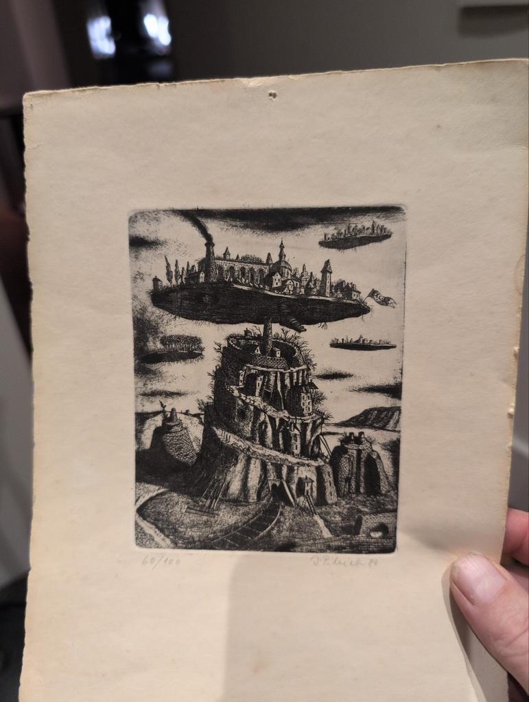 Originele ets van J. Pilecki, Antiek en Kunst, Kunst | Tekeningen en Foto's, Ophalen of Verzenden
