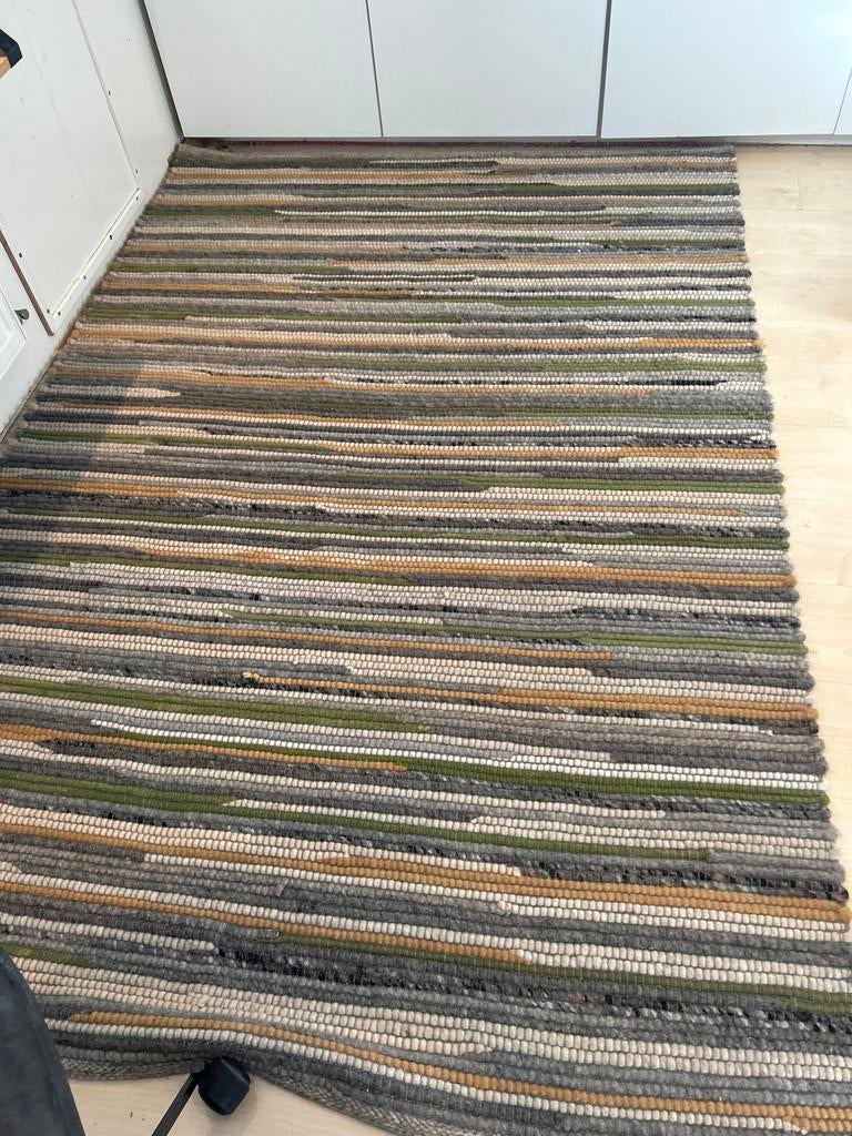 Mooi gestreept vloerkleed wol, Ophalen, Rechthoekig, Overige kleuren, 100 tot 150 cm