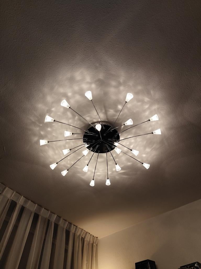 Chrome wandlamp/plafondlamp met bubble kelkjes, Ophalen, Gebruikt, Glas, Retro