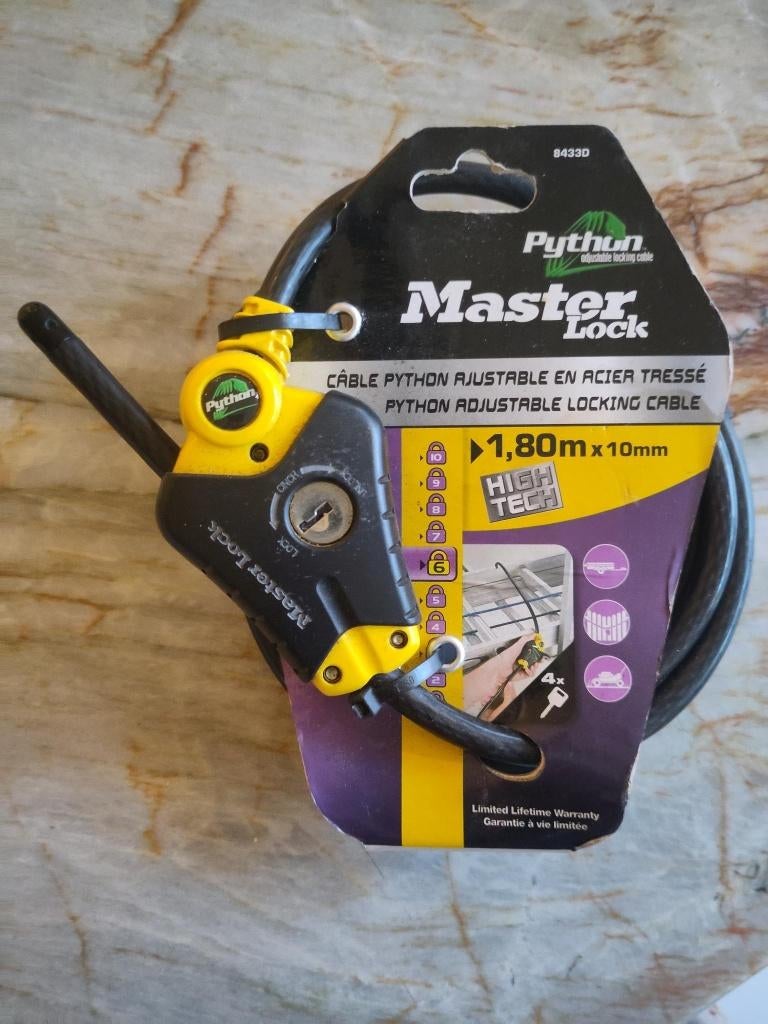 Masterlock Python *NIEUW* kabelslot 1.80 meter., Doe-het-zelf en Verbouw, Ophalen of Verzenden, Nieuw, Chroom, Slot