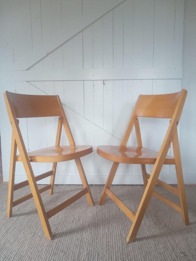 Vintage Klapstoelen - Midcentury Beuken Hout, Huis en Inrichting, Ophalen, Gebruikt, Twee, Bruin