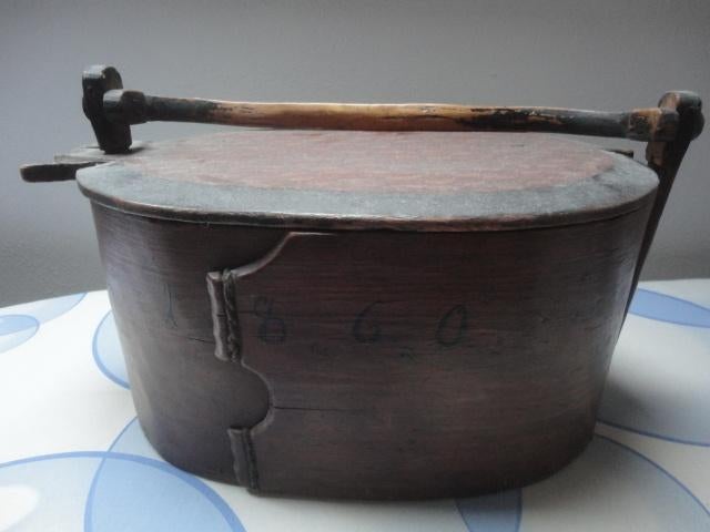 antieke HOUTEN SPAANDERDOOS - VIS uit 1860, initialen LSD, Ophalen of Verzenden