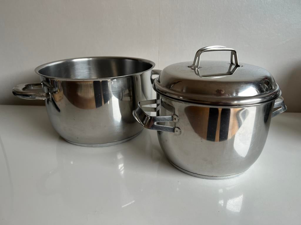 Set van 2 Fins Design Iittala Hackman RVS Kookpan 2,5 en 5 L, Kookpan of Snelkookpan, Gebruikt, Ophalen of Verzenden, Rvs