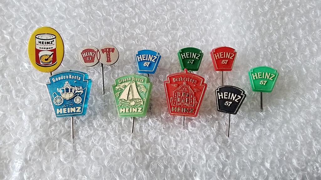 10 verschillende speldjes heinz, Verzamelen, Ophalen of Verzenden, Zo goed als nieuw, Overige onderwerpen