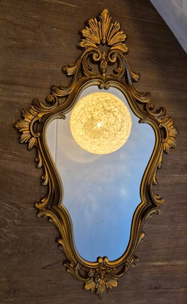 Sierlijke vintage Depose Italy spiegel, barok, Ophalen, Rechthoekig, Minder dan 50 cm