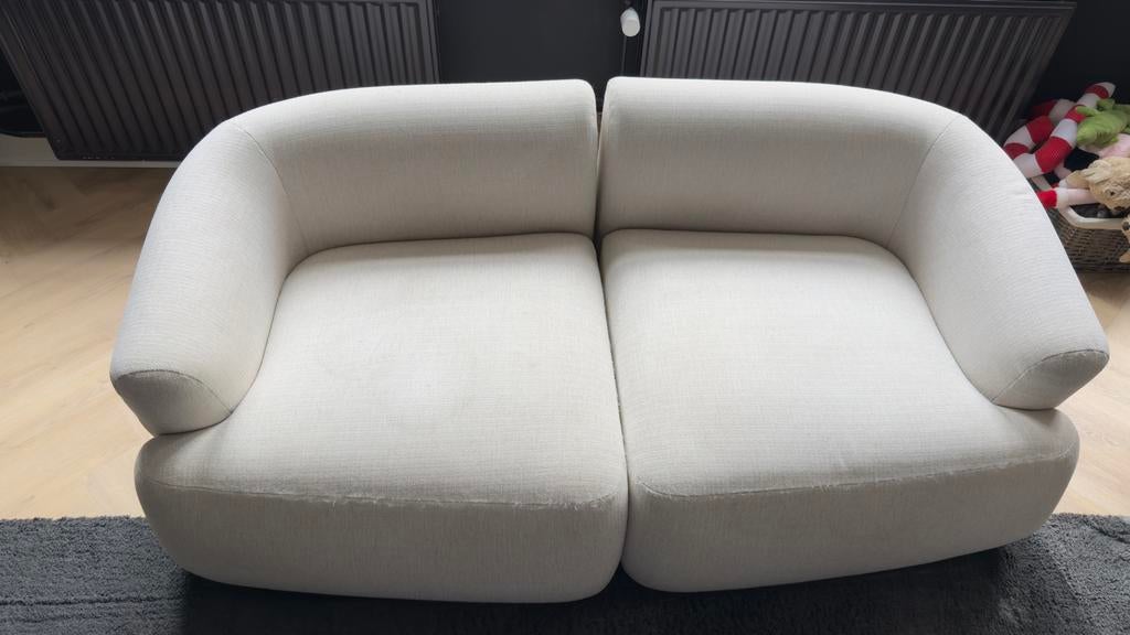 Moderne 2-delige bank, wit gemêleerd, zachte stof, Ophalen, Gebruikt, Minder dan 75 cm, 150 tot 200 cm