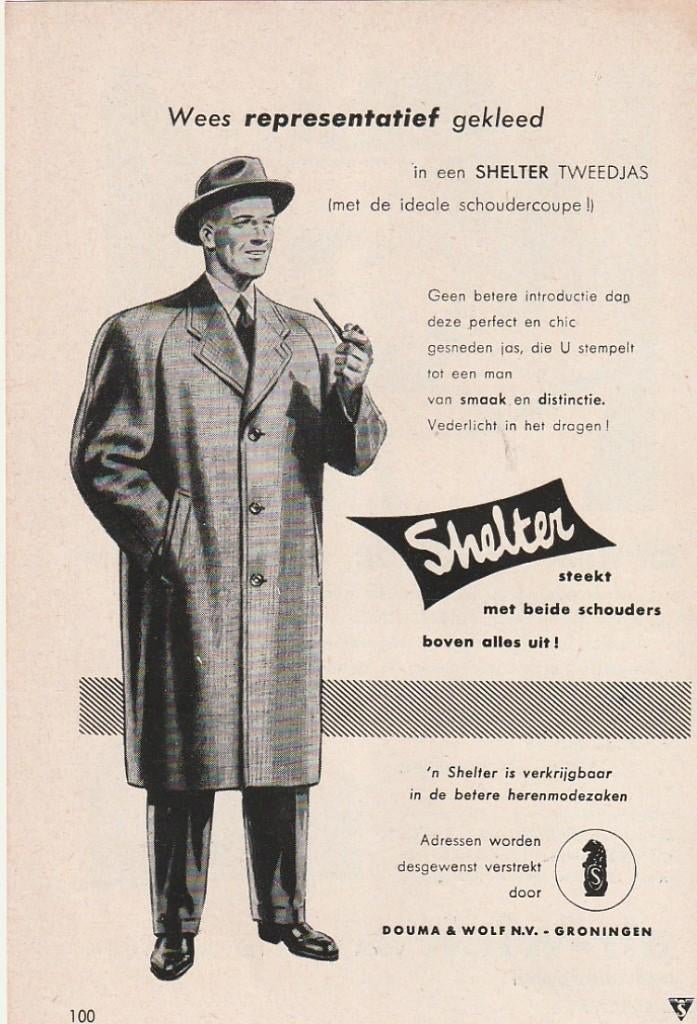 Retro reclame 1955 Douma & Wolf jas herenmode Groningen, Verzamelen, Verzenden, Overige typen