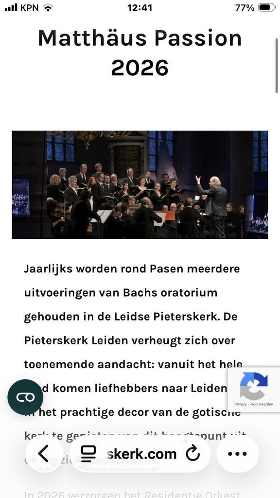 2 kaarten, 2e rang Matthäus Passion Pieterskerk Leiden, Tickets en Kaartjes, Twee personen, April