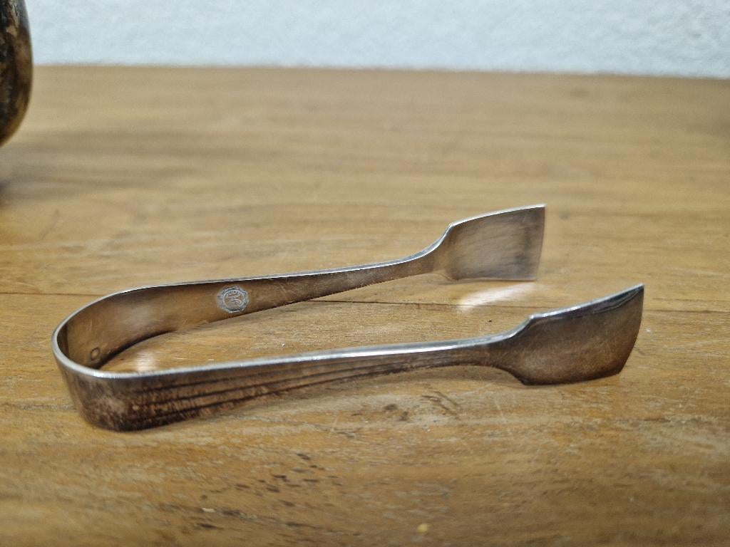 Oude verzilverde suikerklontjes tang, Ophalen of Verzenden, Zilver