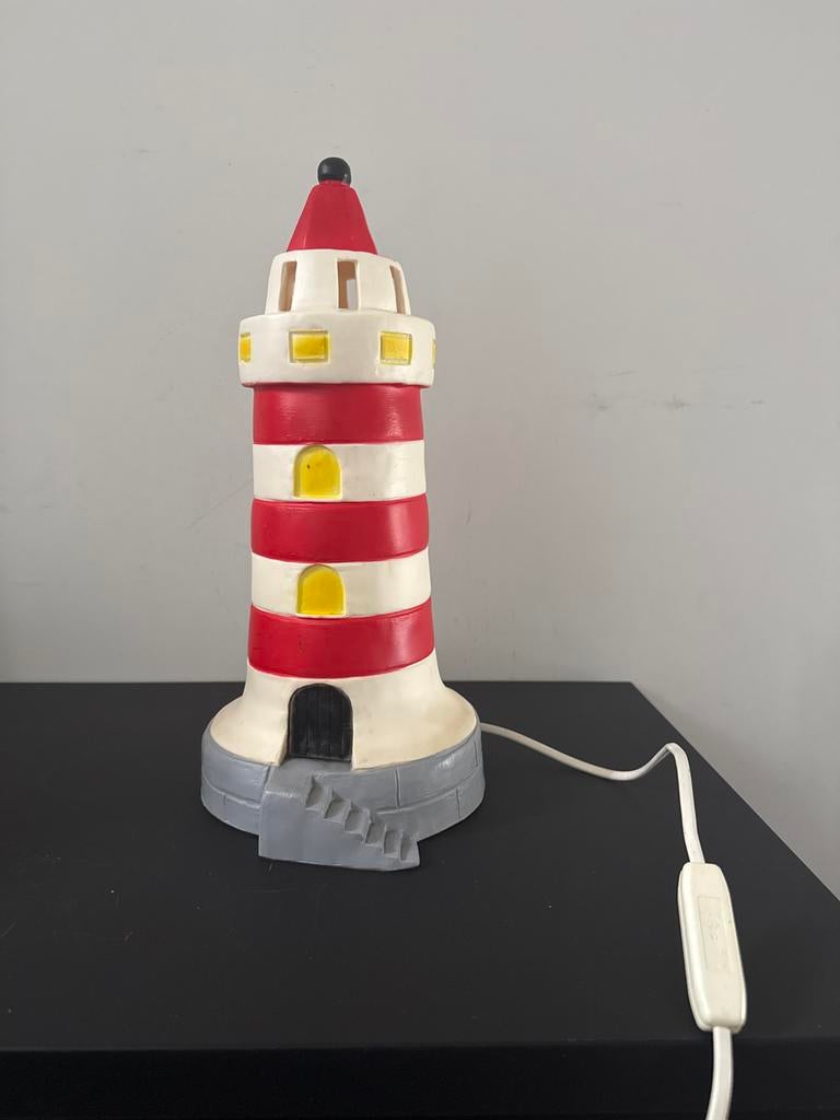 Heico vuurtoren lamp rood wit geel, Ophalen of Verzenden, Gebruikt, Kunststof, Minder dan 50 cm