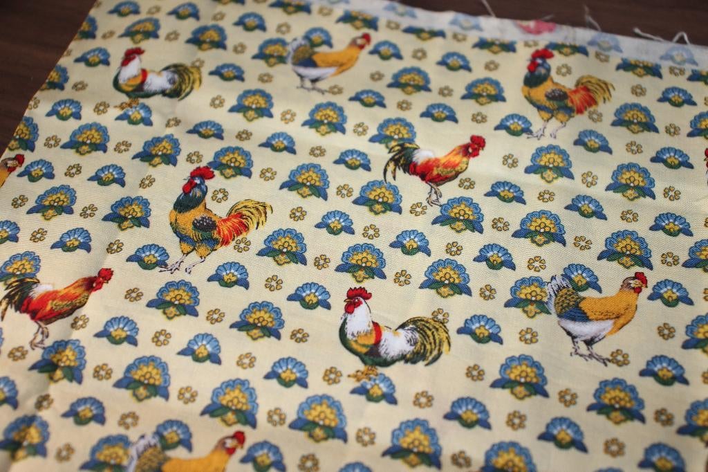 Coupon quilt 100% katoen stof - geel/blauw bloem kip #3931, Geel, Nieuw, Ophalen of Verzenden, 30 tot 120 cm