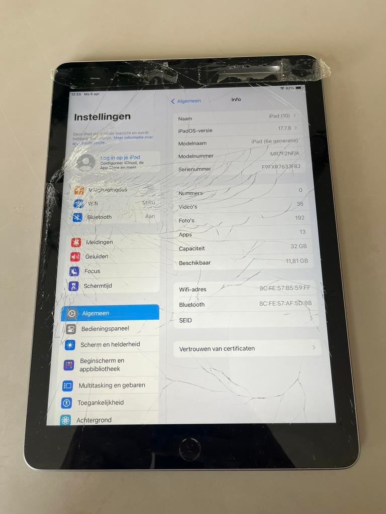 iPad 6e generatie (2018) 32GB – Voor onderdelen of reparatie, 10 inch, 32 GB, Apple iPad, Ophalen of Verzenden
