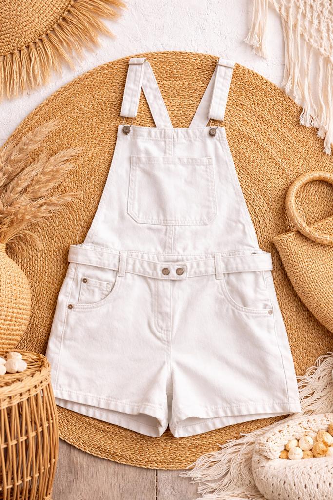 Witte denim tuinbroek short, Kinderen en Baby's, Kinderkleding | Maat 152, Zo goed als nieuw, Ophalen of Verzenden