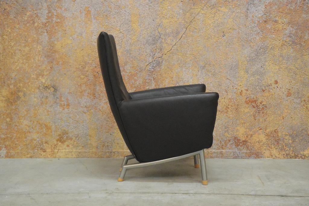 ZGANieuw donkerbruine leren Label Foxx design fauteuil, Label Foxx, 75 tot 100 cm, Ophalen of Verzenden, Zo goed als nieuw