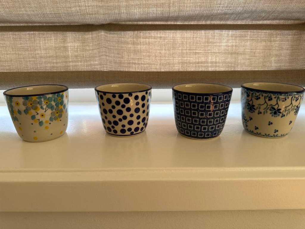Set van 4 handgemaakte Bunzlau Poolse keramische kopjes, Ophalen