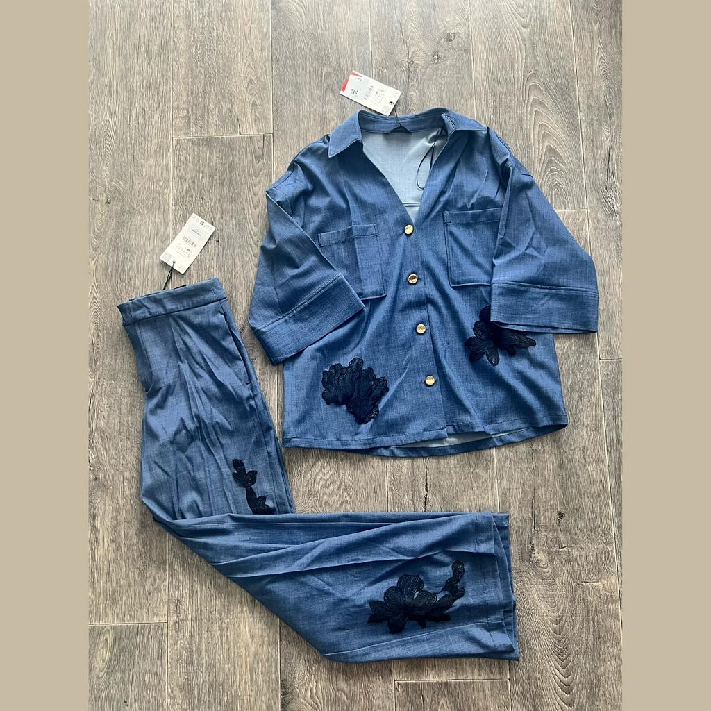 Zara Blouse en Broek set - maat S - nieuw, Kostuum of Pak, Blauw, Nieuw, Ophalen of Verzenden