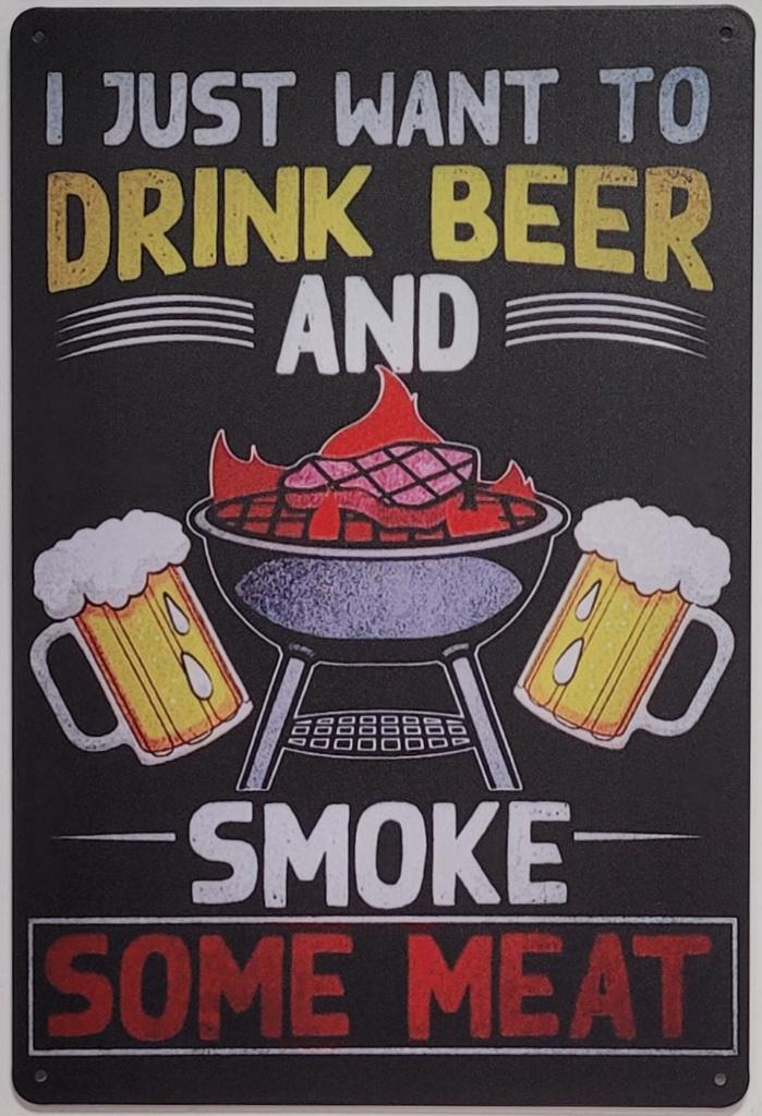 Drink bier smoke meat BBQ reclamebord van metaal wandbord