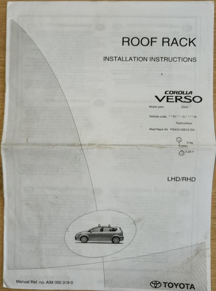 Toyota Verso dakdragers, Ophalen, Zo goed als nieuw