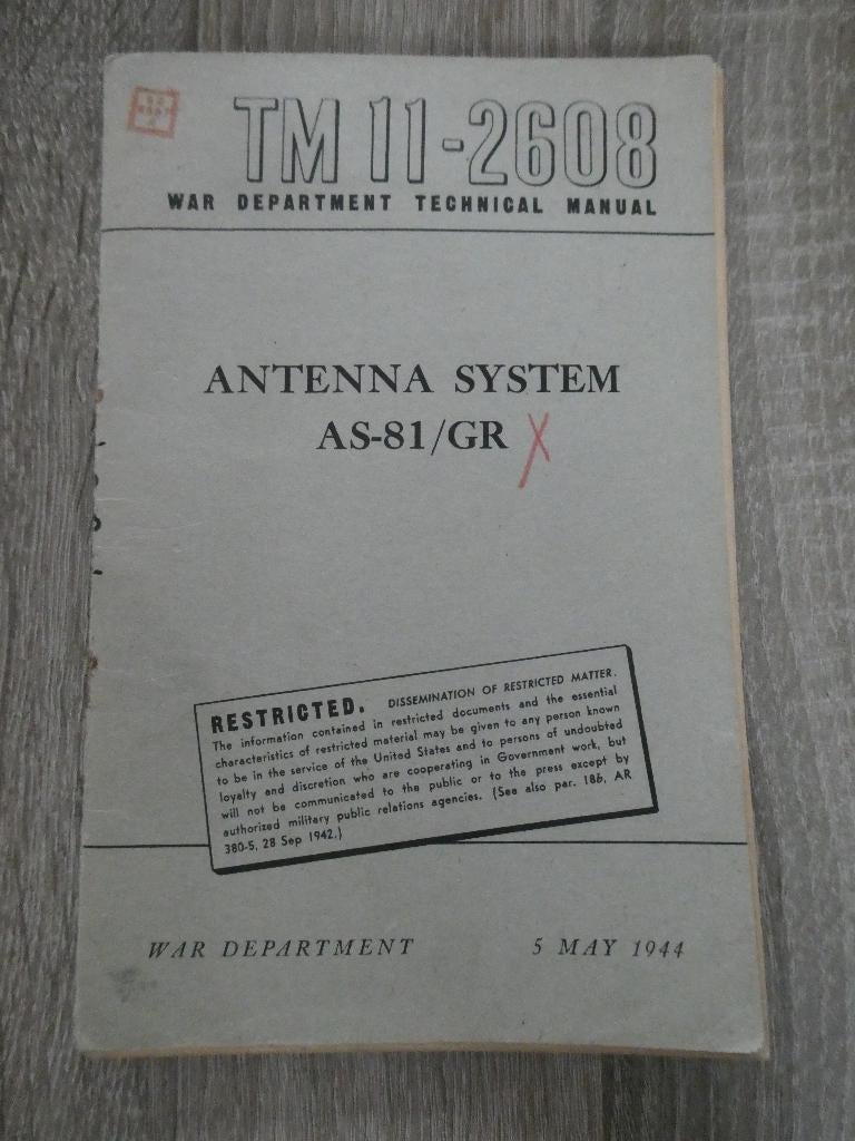 Voorschrift Antenna System AS-81/GR,  1944., Ophalen of Verzenden, Landmacht, Amerika, Boek of Tijdschrift