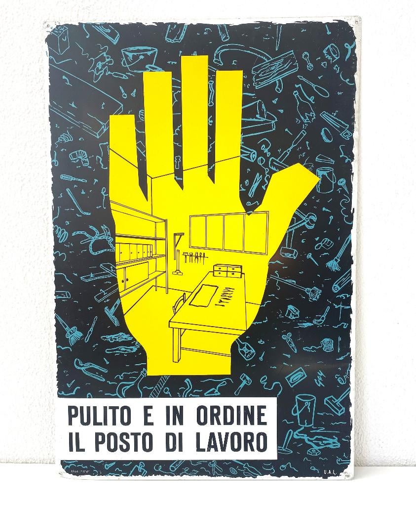 Italiaans waarschuwingsbord – Pulito e in ordine, Verzamelen, Merken en Reclamevoorwerpen, Reclamebord, ., Ophalen of Verzenden