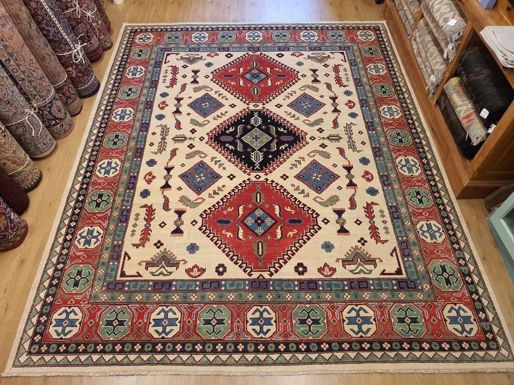 Handgeknoopt oosters tapijt kazak 302x246, Info@SlatsAntiek.nl, Crème, Perzisch, Vof Slats Antiek