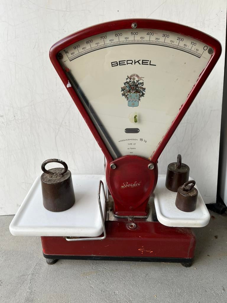 Antieke Berkel weegschaal met gewichten, Witgoed en Apparatuur, Weegschalen, Ophalen, Winkelweegschaal, Gebruikt, Minder dan 10 kg