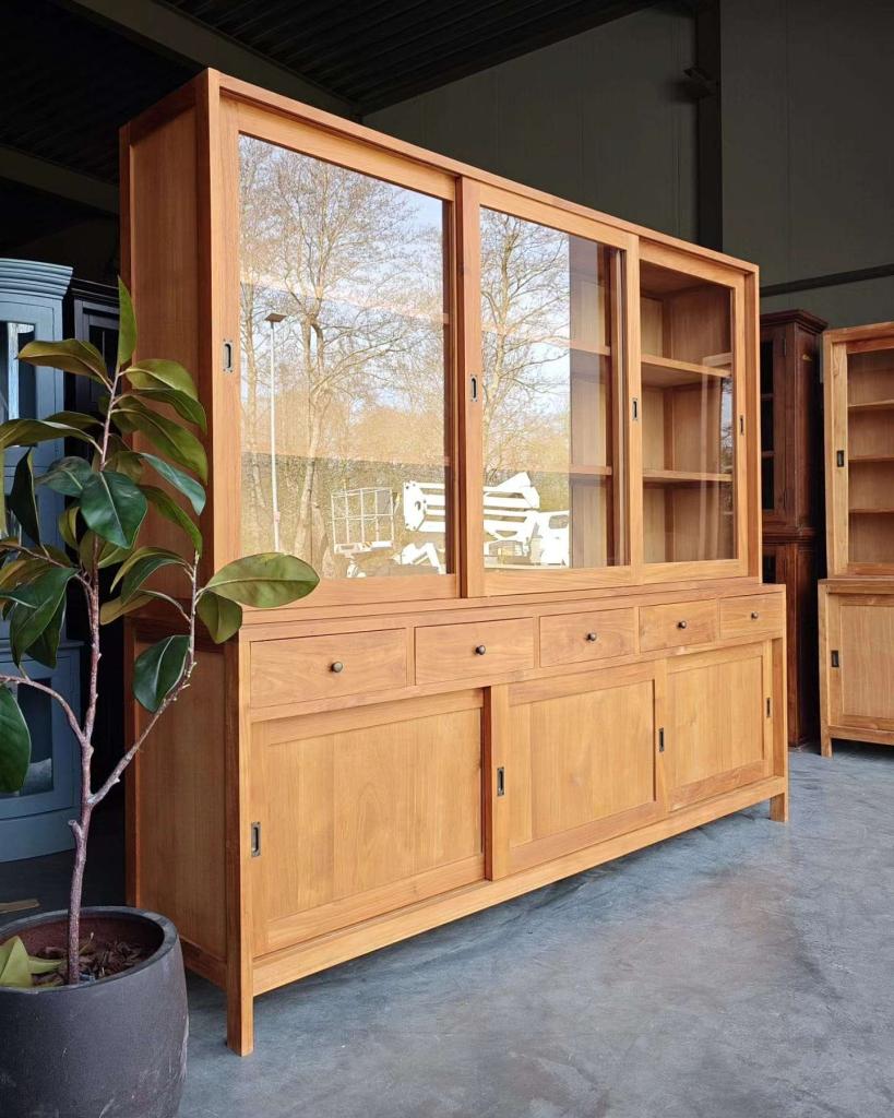 Schoolkast Teakhout | XL Buffetkast | teak Winkelkast #2849, Niet ingevuld, 200 cm of meer, Niet ingevuld, Ophalen of Verzenden