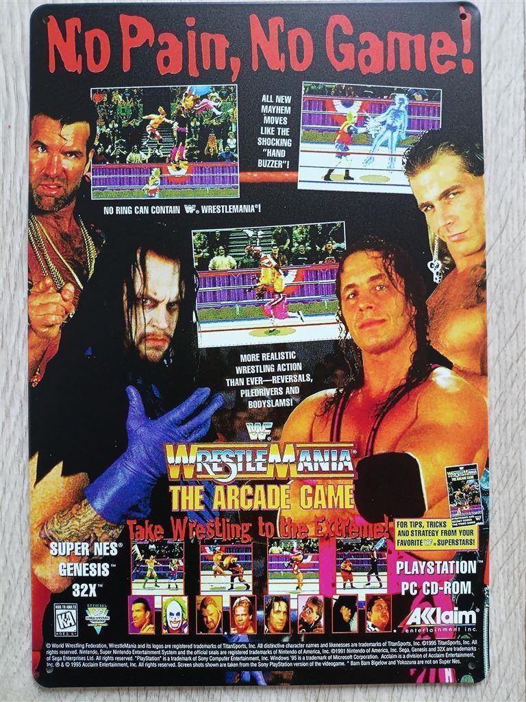 WWF Wrestlemania wwe Metalen Retro arcade Wandbord, Vechten, 1 speler, Nieuw, Ophalen of Verzenden
