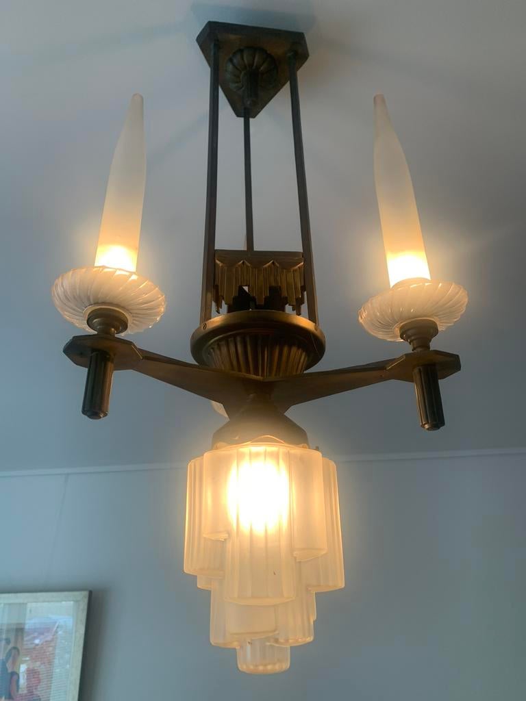Hanglamp (Frans, antiek), Huis en Inrichting, Lampen | Hanglampen, Ophalen of Verzenden, Metaal, Minder dan 50 cm