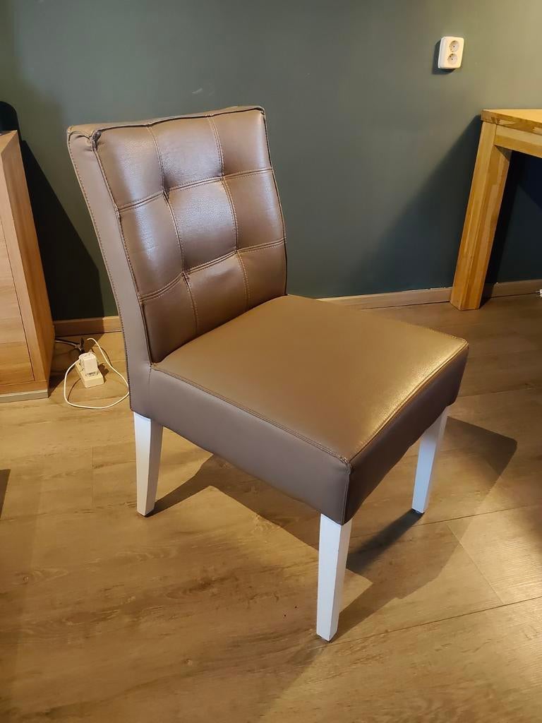 6 grijze/beige eettafel stoelen, Ophalen, Grijs