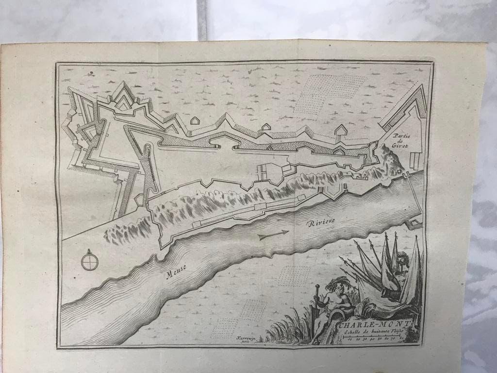 1720: Plan Charle-Mont, J. Harrewijn, beeld 18 X 14 cm. Mooi, Antiek en Kunst, Ophalen of Verzenden, Gravure, 1700 - 1799