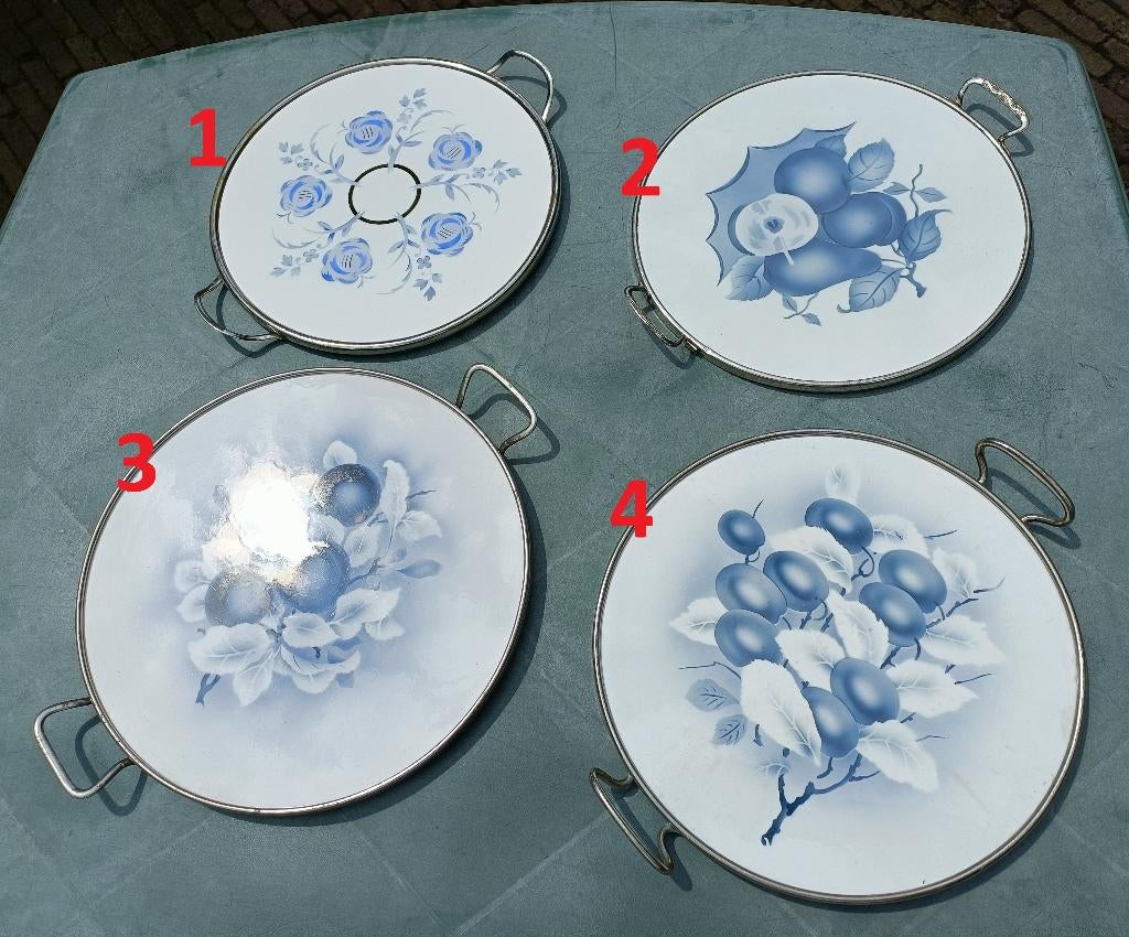 Jugendstil porselein gebakschaal vlaaischaal dienblad blauw, Ophalen of Verzenden, Gebruikt