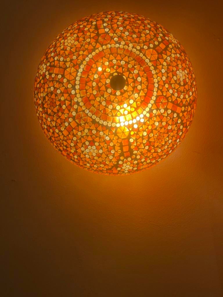 Oosterse Mozaïek Plafondlamp - Warm Oranje Licht, Ophalen of Verzenden, Zo goed als nieuw, Glas