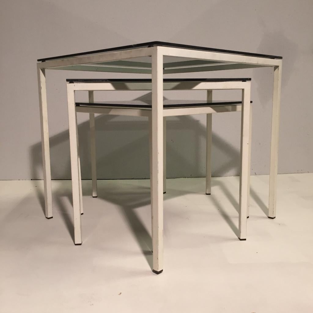 Wit metalen mimiset Artimeta jaren 50 60 vintage, Huis en Inrichting, Tafels | Bijzettafels, Gebruikt, Rechthoekig, 45 tot 60 cm