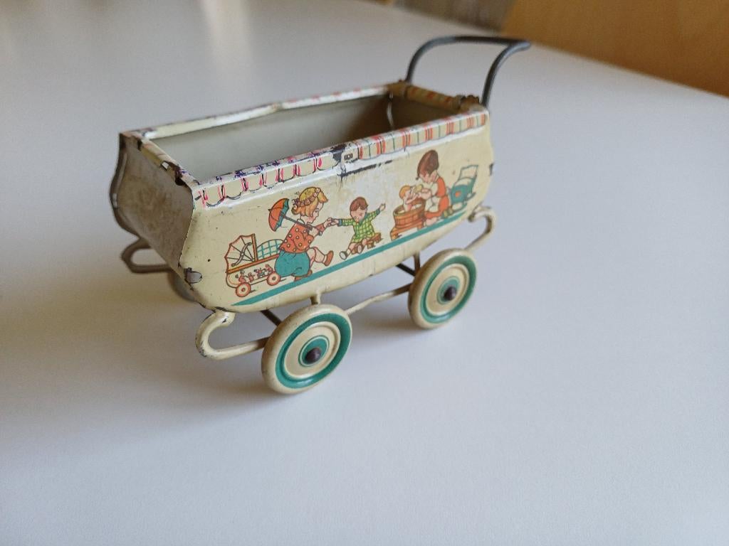 Antiek blikken speelgoed kinderwagen zeer schatting model, Ophalen of Verzenden