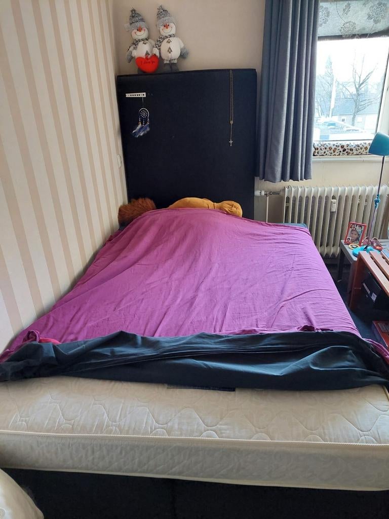 Boxspring 140x200 cm, Ophalen, Gebruikt, Zwart, Tweepersoons