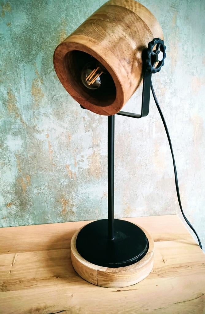 Robuuste Houten TafelLamp, Ophalen of Verzenden, Zo goed als nieuw, Landelijk Robuust, Minder dan 50 cm