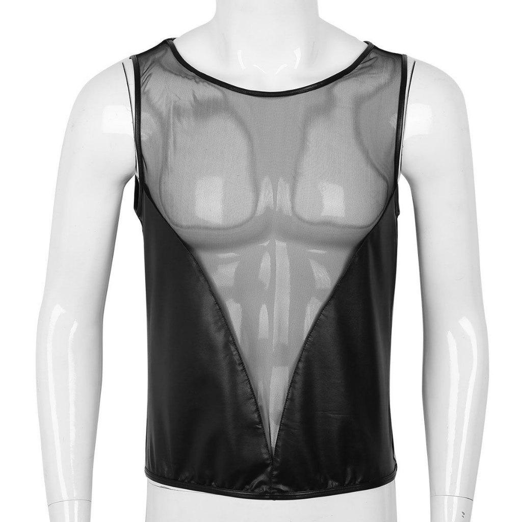 Zwart leren uitgesneden doorzichtig heren shirt / gay sexy, Verzenden, Nieuw, Overige maten, Overige thema's