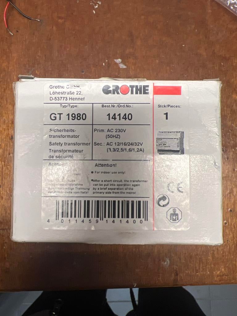 Grothe GT 1980 Veiligheidstransformator 230V naar 12/16/24/3, Ophalen of Verzenden, Nieuw, Overige typen