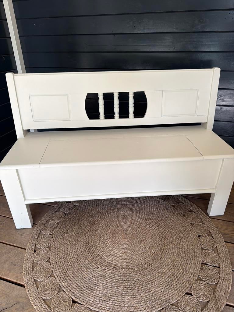 Witte houten (brocante) bank met opbergruimte, Ophalen, Gebruikt, Wit, Eén