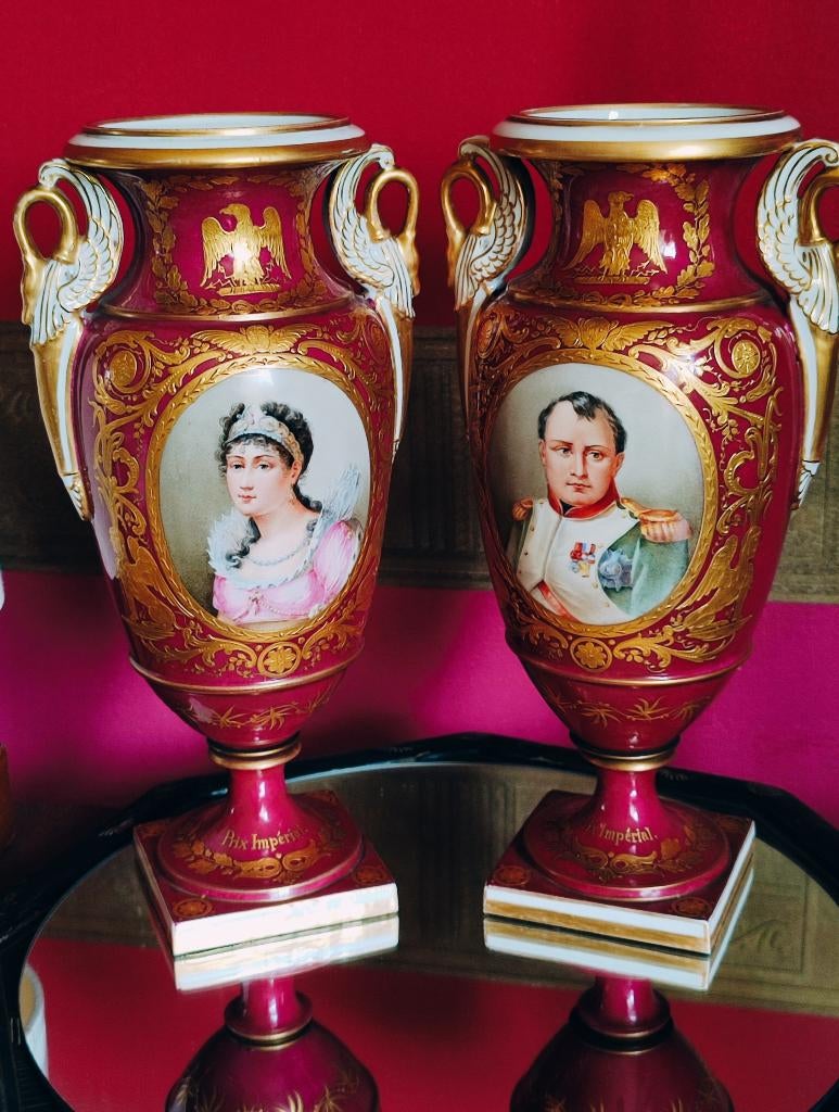 2 antieke porcelain vazen, Frankrijk Napoleon III tijdperk, Ophalen of Verzenden