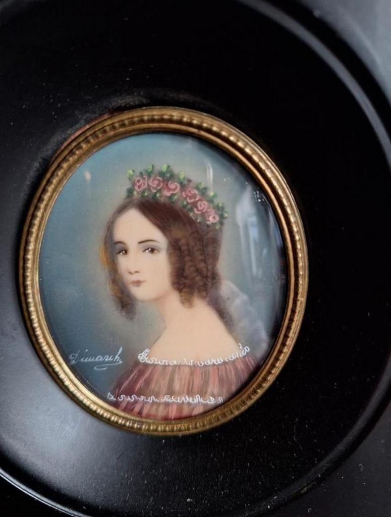 Geschilderd Miniatuur Portret/Schilderijtje/Dame Portretje, Ophalen of Verzenden