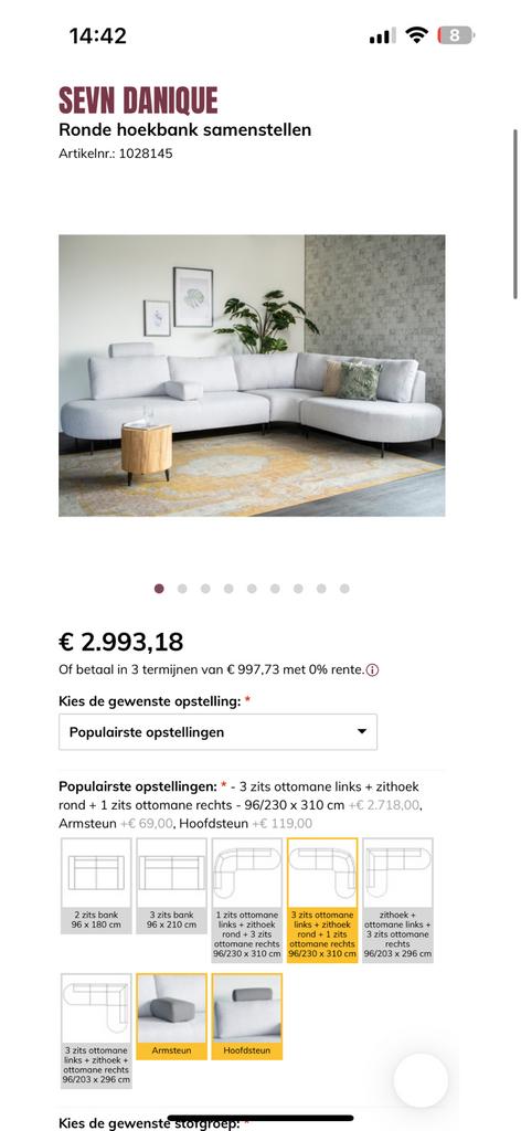 ZGAN SEVN Danique Organische Hoekbank - Grijs - 315 x 230, -, 300 cm of meer, Ophalen of Verzenden, Zo goed als nieuw