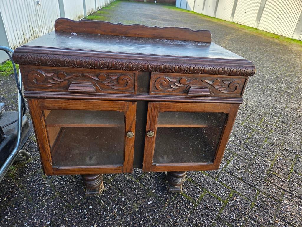 Oud theekastje met glazen deuren, Antiek en Kunst, Antiek | Meubels | Kasten, Ophalen