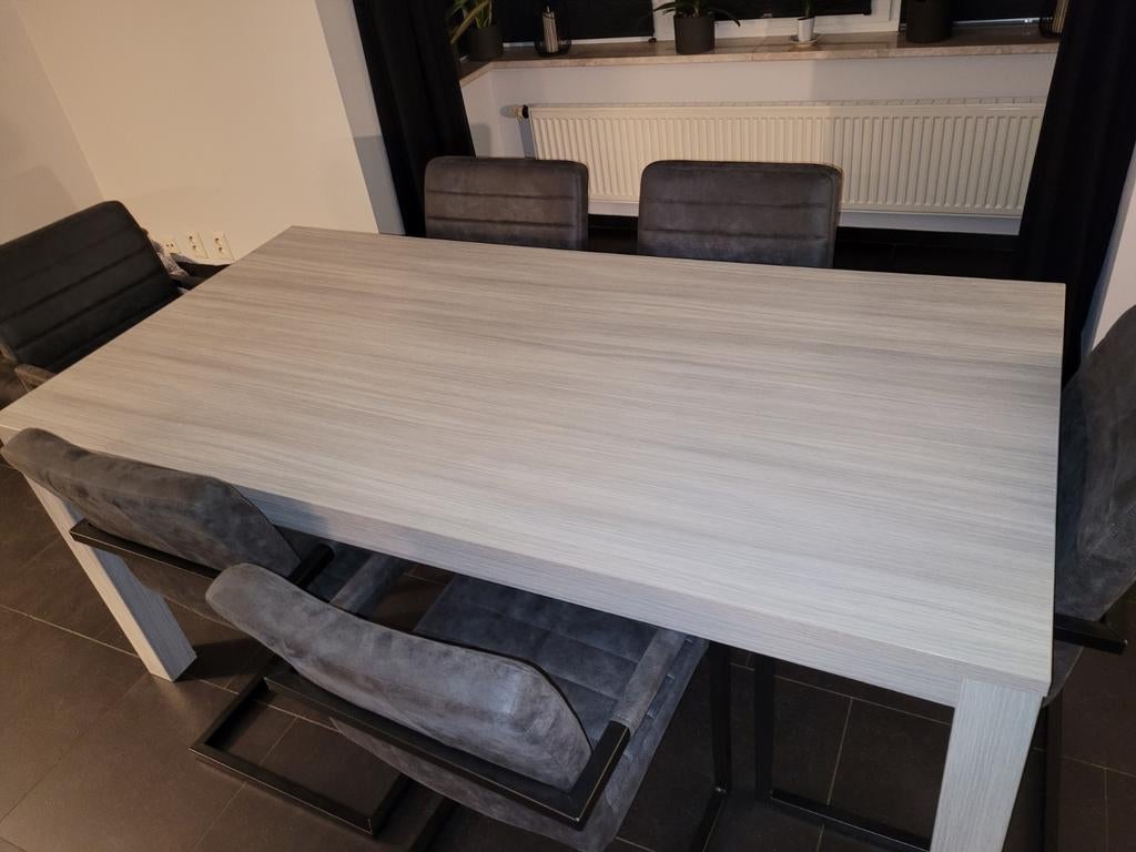 Mooie grijze eiken eettafel 180x90 cm, Ophalen, Gebruikt, 50 tot 100 cm, Vijf personen of meer