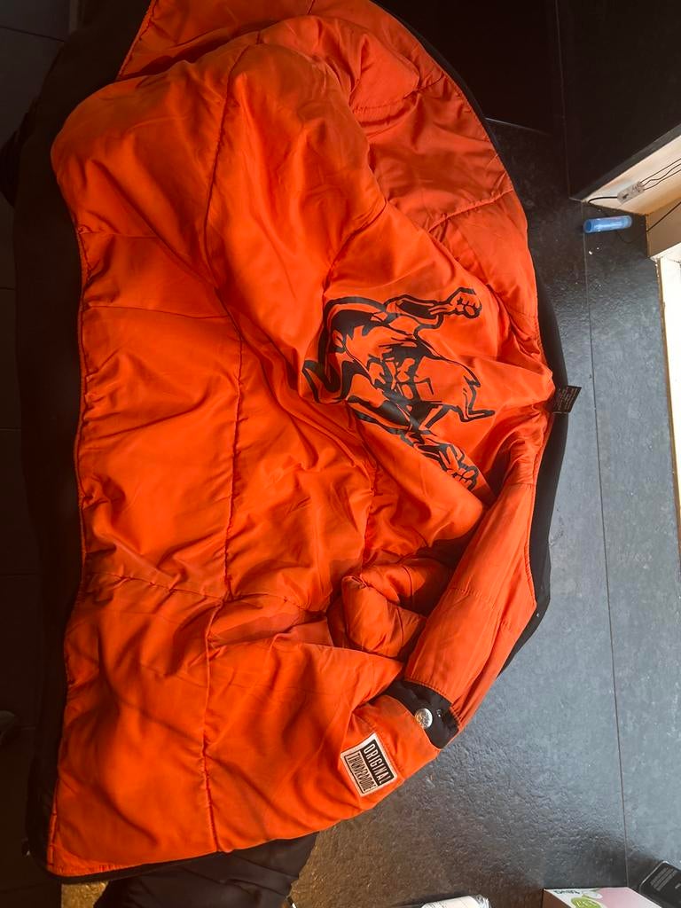 Zwarte Bomberjack met Oranje Voering, Kleding | Heren, Ophalen, Gedragen, Maat 48/50 (M), Zwart