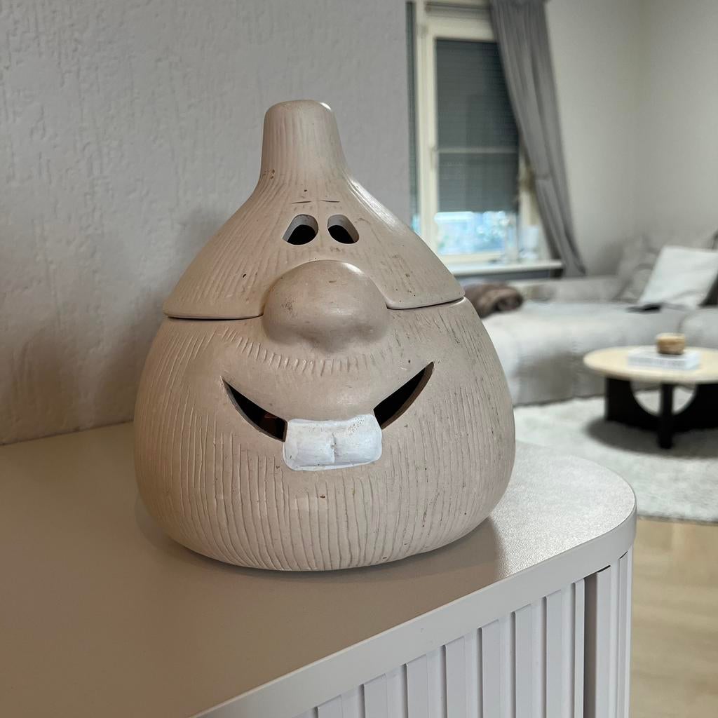 Knoflook pot/ uienpot terracotta blij gezicht, Ophalen of Verzenden