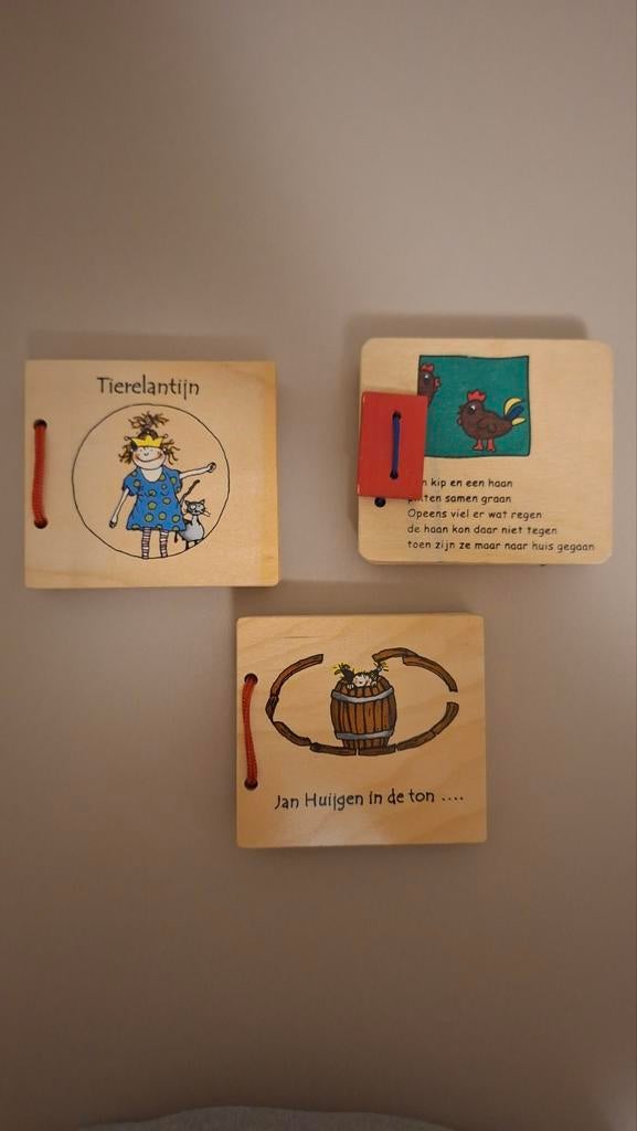 Vintage Houten Kinderboeken Rijm Liedjes, Ophalen of Verzenden, Gebruikt, Overige typen