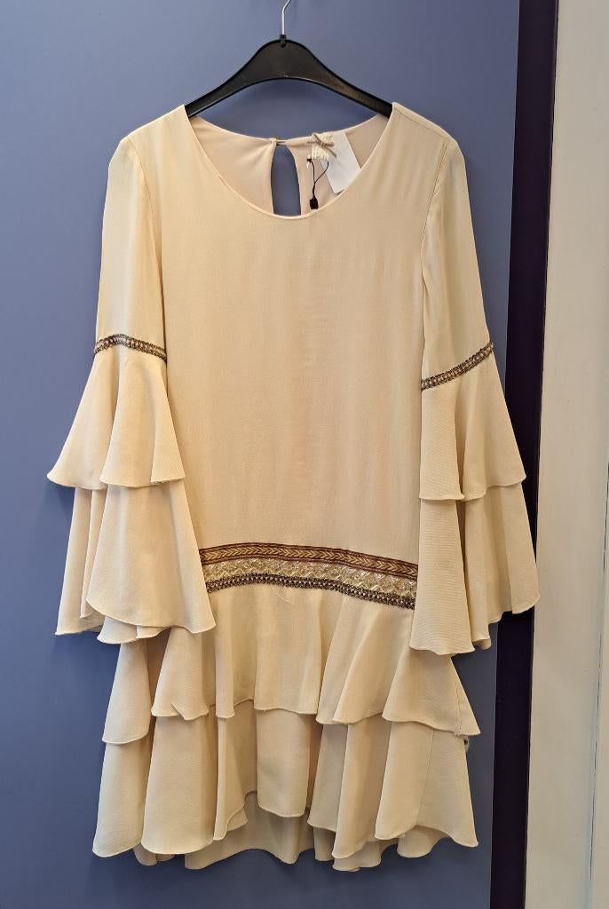 NKN Nekane beige/licht goudkleurige ibiza stijl jurk S 45750, Kleding | Dames, ., Beige, Zo goed als nieuw, Maat 36 (S)